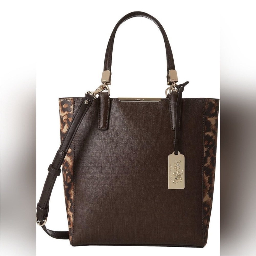 Coach Madison Mini North/South Leopard/Brown Saffiano Leather satchel DB & COA